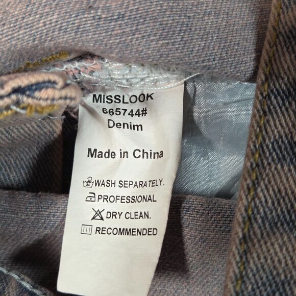 Misslook Denim Short Overalls Size M Blue Pink Wash Floral Detail - Picture 6 of 7